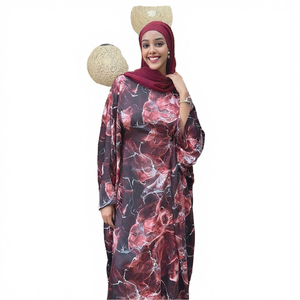 Muslim Modest Printed Abaya Dress-Waist-Tied Maxi Dress with Solid Pattern (<b>Ankle</b>-Length) 2 Colors and 2 Sizes Available - Product Image 4