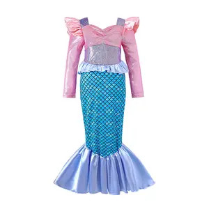 Модная детская одежда, новое весенне-осеннее платье принцессы с принтом русалки для От 2 до 10 лет девочек