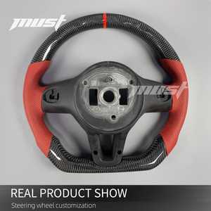 Volante de Fibra de Carbono Personalizado para <span class=keywords><strong>Mercedes</strong></span>-Benz 2019-2020 W205 W213 C E CLE GLC E300 con Empuñaduras de Cuero Perforado <span class=keywords><strong>Rojo</strong></span> - Product Image 6