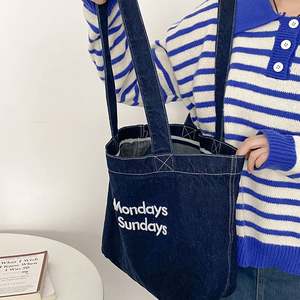 Bolsa de Lona Vaquera Vintage Personalizada con Logotipo, Venta al Por Mayor de Fábrica, Bolsa de Hombro Individual, Bolsa Tote de Gran Capacidad - Product Image 2