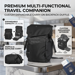 Mochila de Tela Negra Multifuncional Expandible Personalizada para Hombre, Bolsa de Viaje, Maleta de Mano - Product Image 1