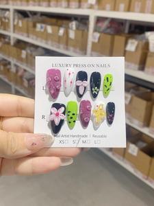 <span class=keywords><strong>Uñas</strong></span> Acrílicas Francesas 3D, Estilo Princesa Dulce y Linda, Removibles, Reutilizables, Forma Almendrada y Ataúd, Hechas a Mano - Product Image 3