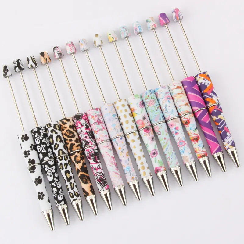 4 Color Transfer Full Printed New Multi-Color DIY Beadable Ballpoint Pen Skull Cow Flower Leopard Decorative Beaded Gift Pens