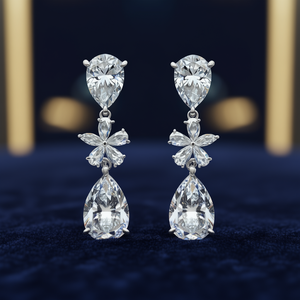 ต่างหูคริสตัลและเพชรพลอยทรงหยดน้ำ แลน ลิว ดีไซน์ดอกไม้ ตัวเรือนทองคำขาว 925 เงินแท้ ประดับแบบกรงเล็บ สไตล์คลาสสิกสำหรับงานแต่งงานของผู้หญิง - Product Image 2