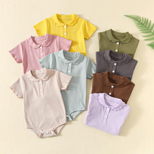 夏生まれたばかりの赤ちゃんジャンプスーツ女の子用かわいいソリッドカラークライミング服ロータスカラーボトムシャツ付きODM供給 - Product Image 1