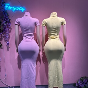 Ensemble tricoté 3 pièces pour <span class=keywords><strong>femme</strong></span> 2026 : <span class=keywords><strong>Crop</strong></span> <span class=keywords><strong>top</strong></span> à col manches, jupe longue coupe droite – Collection été - Product Image 2