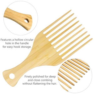 Peigne à cheveux en bambou antistatique à dents larges pour hommes, idéal pour la maison – Peigne à barbe et afro à dents larges pour coiffure - Product Image 3