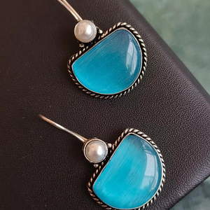 Monalisa Stone with Pearl <b>Oxidized</b> Earring with Silver Finish For Women Ethnic Bulk Product Fashion Jewellery - Product Image 1