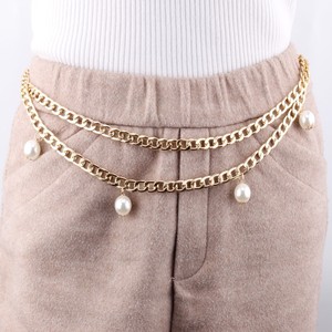 Women's Double Layer Chunky <b>Chain</b> <b>Waist</b> <b>Chain</b> With Imitation Pearl Pendant White Gold Daily Wear Fashion Body <b>Chain</b> - Product Image 1
