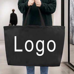 Grand sac fourre-tout en toile de couleur unie avec logo personnalisé et design vintage Grand sac fourre-tout portable durable à usage quotidien réutilisable écologique - Product Image 2