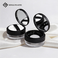 Boîte à poudre compacte ronde noire de 20g en plastique ABS avec filet élastique pour poudre cosmétique, prête à l'emploi par le fabricant