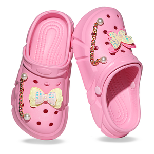 魅力的なピンクEVAガーデン下駄女の子用カスタム通気性軽量スリップオン靴パールチェーン蝶蝶夏フラット - Product Image 2