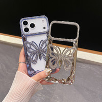 Nouveau luxe doux luxe placage 15 creux grand papillon strass IPhone17promax diamant coque de téléphone matériau TPU