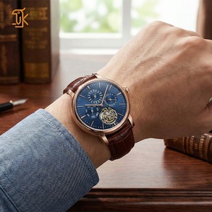 Montre mécanique à tourbillon véritable, boîtier en acier inoxydable 316L or rose, bracelet en cuir, multifonction, automatique, OEM, montre-bracelet personnalisée - Product Image 2