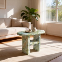 Table d'appoint ovale en marbre vert naturel poli, imperméable, avec veinage unique, pour chambre à coucher, salon, villa