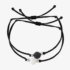 Zooying Ying Yang Couples Lava Spiritual Couples Bracelet Set Adjustable String Bracelets, Black And White Bracelets