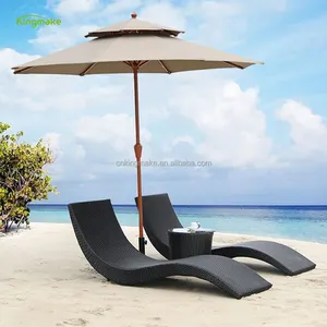 Synthetic Rattan S Shaped Waterproof Swimming Pool Chair Wicker Beach Bed Stacking Sun Lounger With Cushions