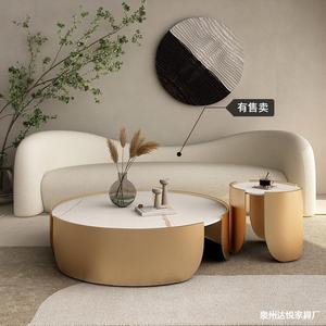 Table basse en marbre plaqué or, ronde, moderne, pour salon, design pour petit appartement - Product Image 2