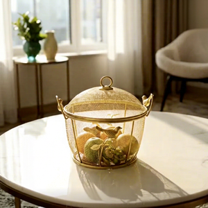 Corbeille à fruits en métal doré avec motif d'oiseau, couvercle décoratif, support à fruits de table, décoration de cuisine, salle à manger, maison, rangement - Product Image 1