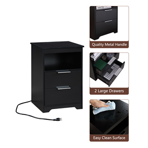 Nightstand With 2 Drawers And Open Shelf Charging Station Side Table For Bedroom Or Living Room - Product Image 2