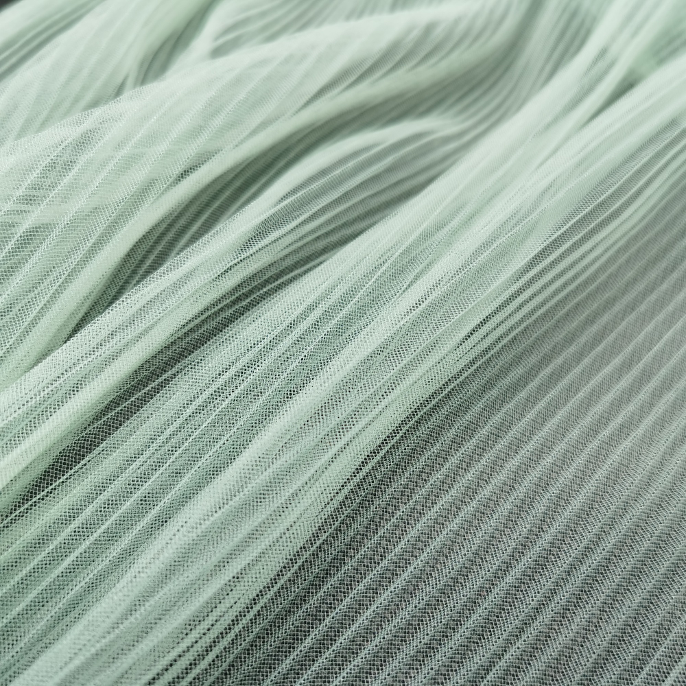 Green soft crepe mesh net fabric pleated Tulle mesh fabric pleated fabric for wedding fashion dresses