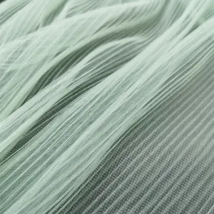 Rede de malha macia plissada verde, tecido de malha tule plissado, tecido plissado para casamento, vestidos de moda
