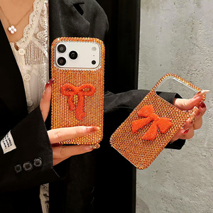 เคสโทรศัพท์มือถือลายโบว์เพชรสีส้มไล่เฉด สำหรับ iPhone 17 16 15 14 Pro Max ประดับกลิตเตอร์รูปผีเสื้อวิบวับ คริสตัลนีออน ฝาหลัง - Product Image 2