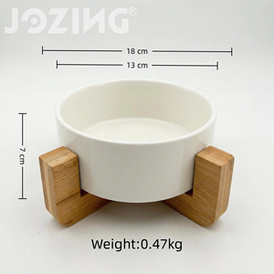 Bol surélevé pour animaux de compagnie en céramique de qualité supérieure avec support en bambou - Plat moderne pour nourriture et eau pour chats et petits chiens, logo personnalisable - Product Image 6