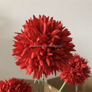 E-938 Décoration de mariage en gros, <span class=keywords><strong>fleur</strong></span> artificielle pissenlit à 4 têtes, <span class=keywords><strong>boule</strong></span> de chrysanthème en soie rouge - Product Image 6