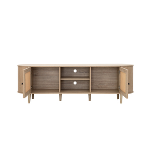 Curve Design <strong>TV</strong> Cabinet Living Room <strong>TV</strong> Stand Entertainment Center with Two <strong>Rattan</strong> Decor Doors &amp; Shelves <strong>TV</strong> <strong>Unit</strong> for Living Room - Product Image 5