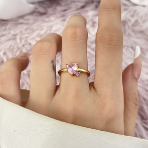 High Quality 18k Gold Plated Cubic Zirconia Double Heart <b>Adjustable</b> <b>Ring</b> Women - Product Image 6