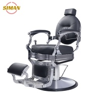 Fauteuil de barbier inclinable de luxe Siman avec livraison gratuite, rotation à 360 degrés, acier inoxydable noir pour salon et usage domestique