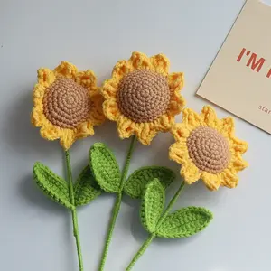 Wholesale Artificial Flower Knitting Yarn Handmade DIY Accessories Gift Sunflower Rose Tulip Carnation Home Decor Wool Flower