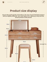 Table de maquillage en bois massif avec rabat, intégrée à la chambre, dotée d'une fonction de rangement, adaptée à la fois comme table de maquillage et comme bureau