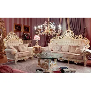 French fee prinzessin fühlen apricot samt stoff sofa rokoko gold blatt holz sofa set für villa möbel
