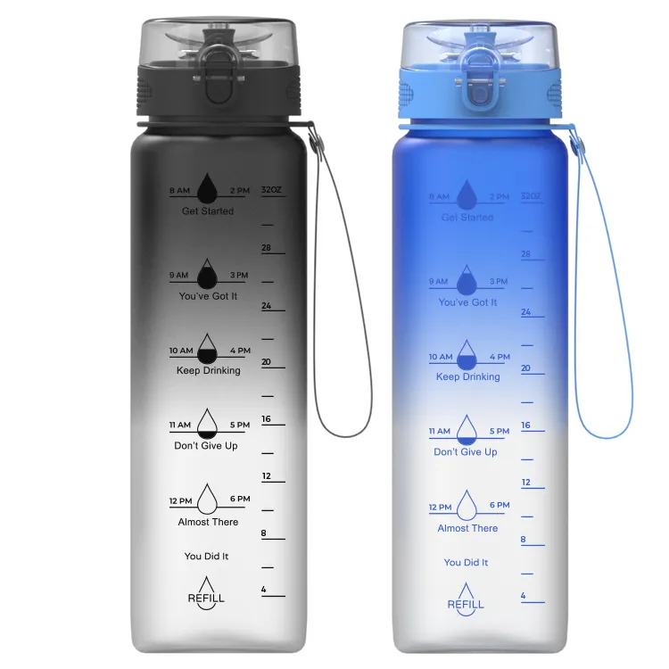Tritan ขวดน้ำพลาสติกสำหรับเล่นกีฬา,ปราศจาก BPA 32Oz 1L 2021 Time Marker ป้องกันการรั่วซึม