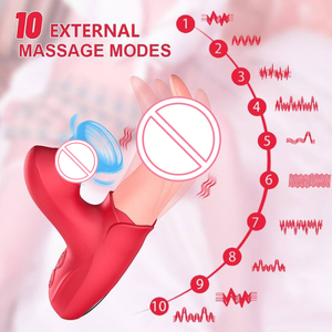 Vibratore a 10 Modalità con Funzione di Leccata e Spinta, Dildo Rosa, Stimolatore Clitorideo, Strumento per il Piacere del Punto G in ABS+Silicone - Product Image 3