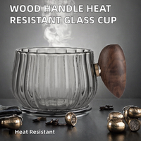 Tasse en verre cannelé avec poignée en bois, verre fumé transparent, pour thé, café, expresso, avec bouton en forme de cœur et connecteur doré, articles de bar, cadeau, vente en gros