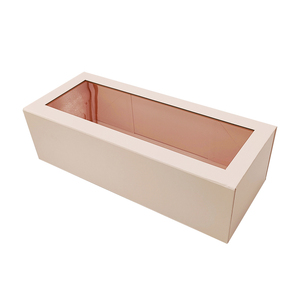 Caja de regalo plegable de lujo rosa con ventana transparente, logotipo personalizado reciclable y tapa floral. - Product Image 2