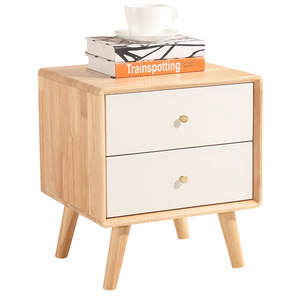 Nordic Style Bedside Table Solid Wood 45x40.5x50cm Double Drawer <b>Storage</b> <b>Cabinet</b> For Bedroom - Product Image 3
