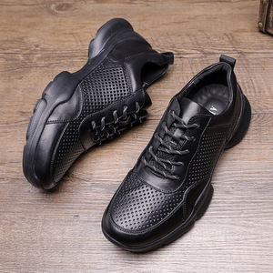 Genuine <b>Leather</b> Men's Summer Breathable Air Cushion <b>Sneakers</b> Round Toe Lace-up Rubber Outsole EVA Midsole Solid Style - Product Image 3