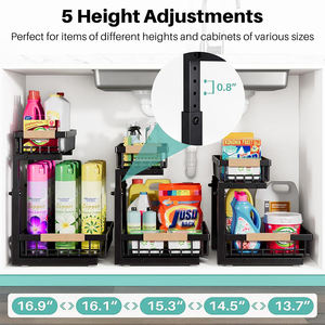 Organiseurs et rangements sous l'évier, panier coulissant à 2 niveaux, étagère sous l'évier réglable en hauteur - Product Image 3