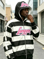 Sweat-shirt à capuche zippé rayé personnalisé avec logo, en coton épais 100 % écologique, idéal pour l'hiver et le streetwear