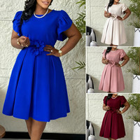 Vestidos de Verano Modernos C8657 para Mujer, Vestido Casual de Oficina con Cuello Redondo y Mangas Abullonadas, Vestidos Africanos Elegantes para Mujer con Flores