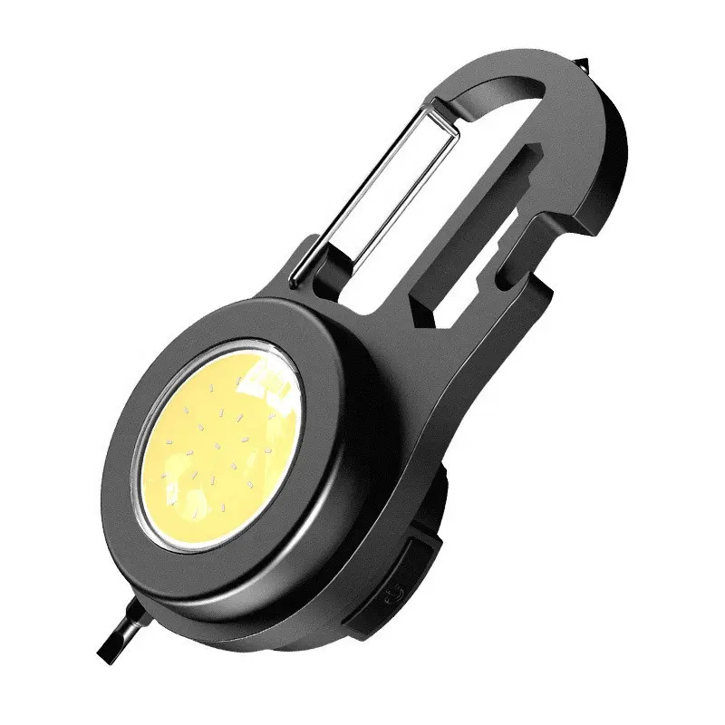 Lampu LED Multifungsi 6 Dalam 1, Dapat Diisi Ulang EDC Banjir Gantungan Kunci COB Mini Magnetik untuk Penggunaan Multifungsi