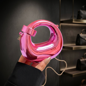 กระเป๋าถือรูปทรงวงแหวน PU สีชมพูพร้อมสายโซ่สีทอง อุปกรณ์เสริมแฟชั่นพกพาสะดวก ทุกฤดูกาล งานแต่งงาน มินิ - Product Image 2