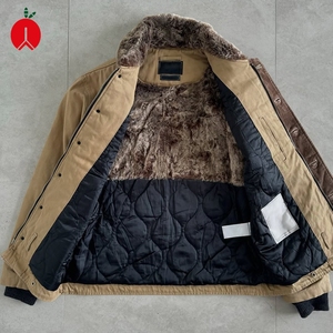 Giacca trapuntata imbottita in cotone spesso personalizzata con collo di pelliccia di peluche abbigliamento da lavoro da esterno giacche invernali da uomo - Product Image 2