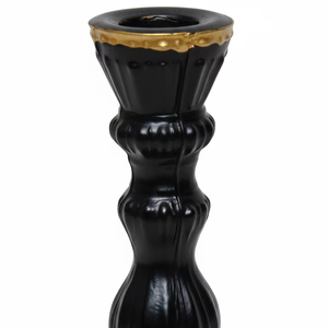 Porte-bougie vintage en verre noir mat avec bord doré, élégant support de bougie pilier côtelé pour la décoration de table à la maison ou pour un mariage - Product Image 1
