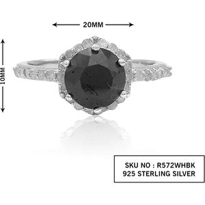 Anillo de Compromiso con Halo de Diamantes Negros Naturales, Oro Blanco de 10K, Corte Redondo, Estilo Solitario, Anillo de Diamantes para Mujer - Product Image 2