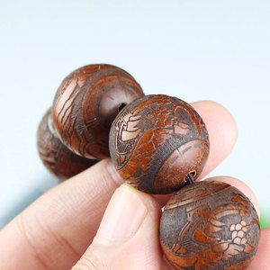 Indonesian Huanghuali Wood Carved Buddhist Prayer Beads 20mm Men's Collectible <b>Bracelet</b> High Density Sinking Water Quality - Product Image 2